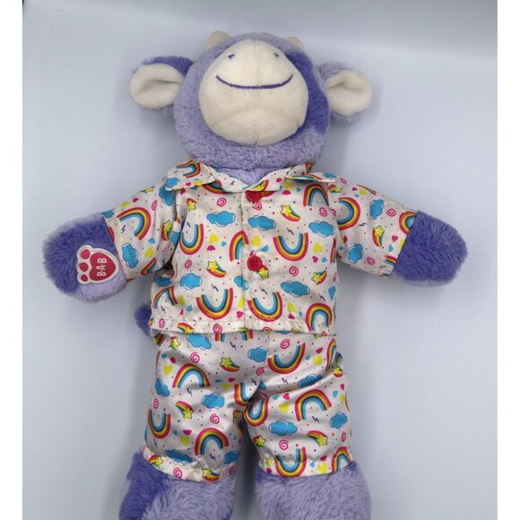 Build A Bear BAB Purple Lavender Spotted Cow Animal Plush 17" with Rainbow PJs - Picture 4 of 9